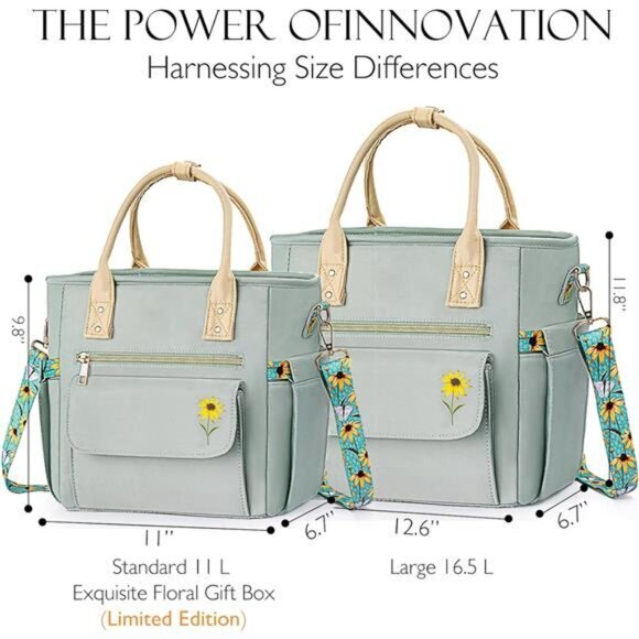 Deluxe Lunch Bag for Women, Leakproof‎ Insulated, Multi Pocket, Removable Strap - Picture 6 of 7